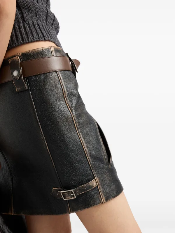 Prada Leather Mini Skirt | Black | FARFETCH
