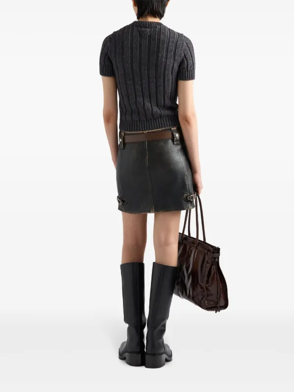スカート PRADA Leather Skirt size40 Prada Leather Mini Skirt | Black | FARFETCH