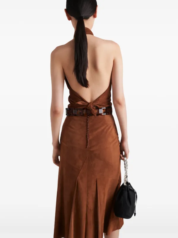 スカート PRADA Woman Skirt Brown P142WSOOO12L0 F0HK4 Prada Suede Midi Skirt | Brown | FARFETCH