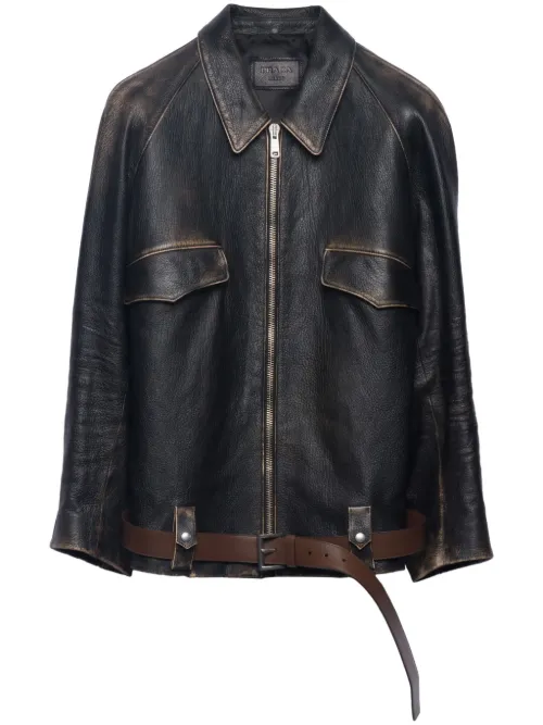 Prada veste zippée en cuir - Noir - Prada - Modalova