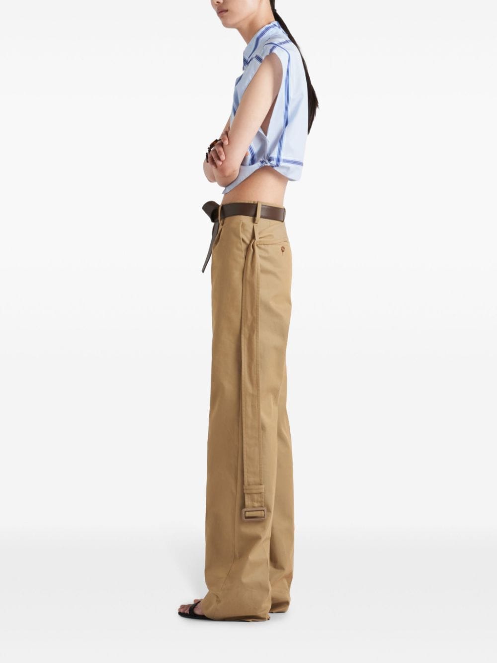 Shop Prada Cotton Twill Trousers In Braun