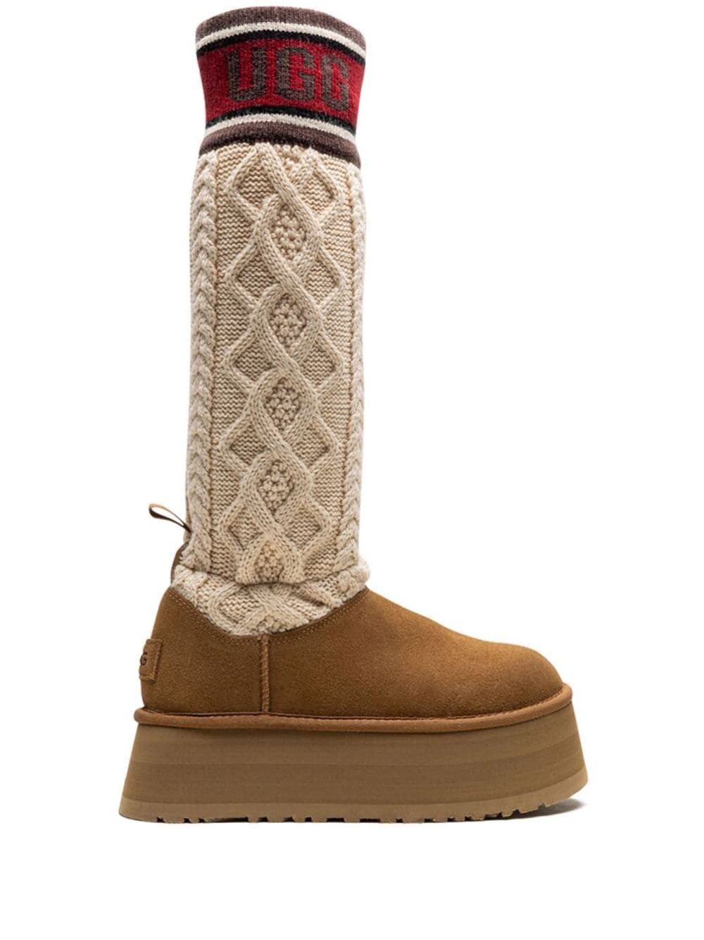 Ugg Classic Sweater Letter "chestnut" Boots In Neutrals