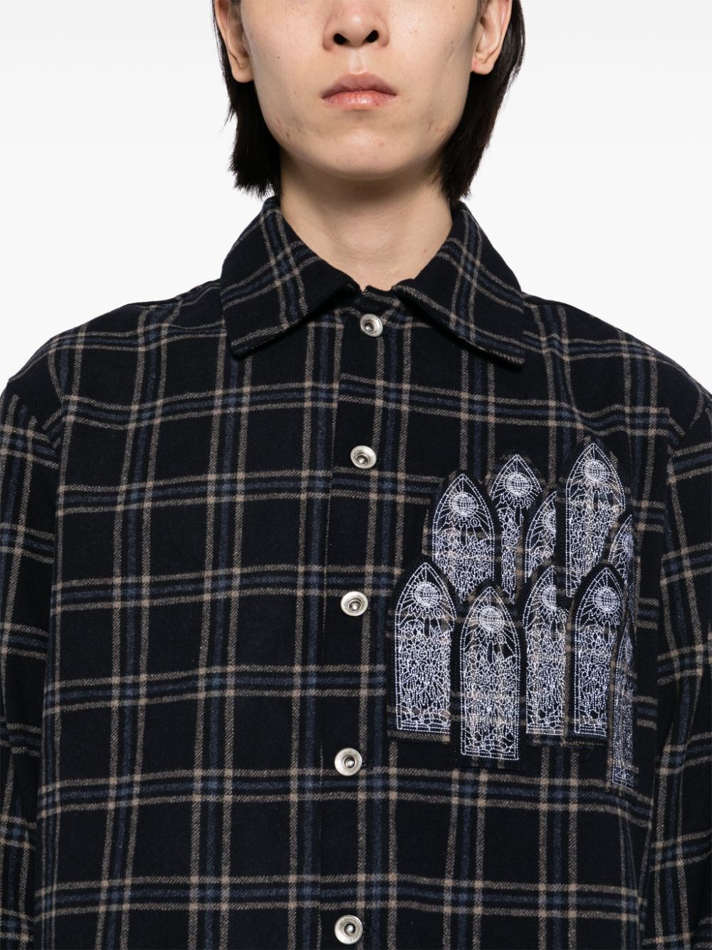 Shop Who Decides War Logo Patch Long-sleeves Shirt In Blue