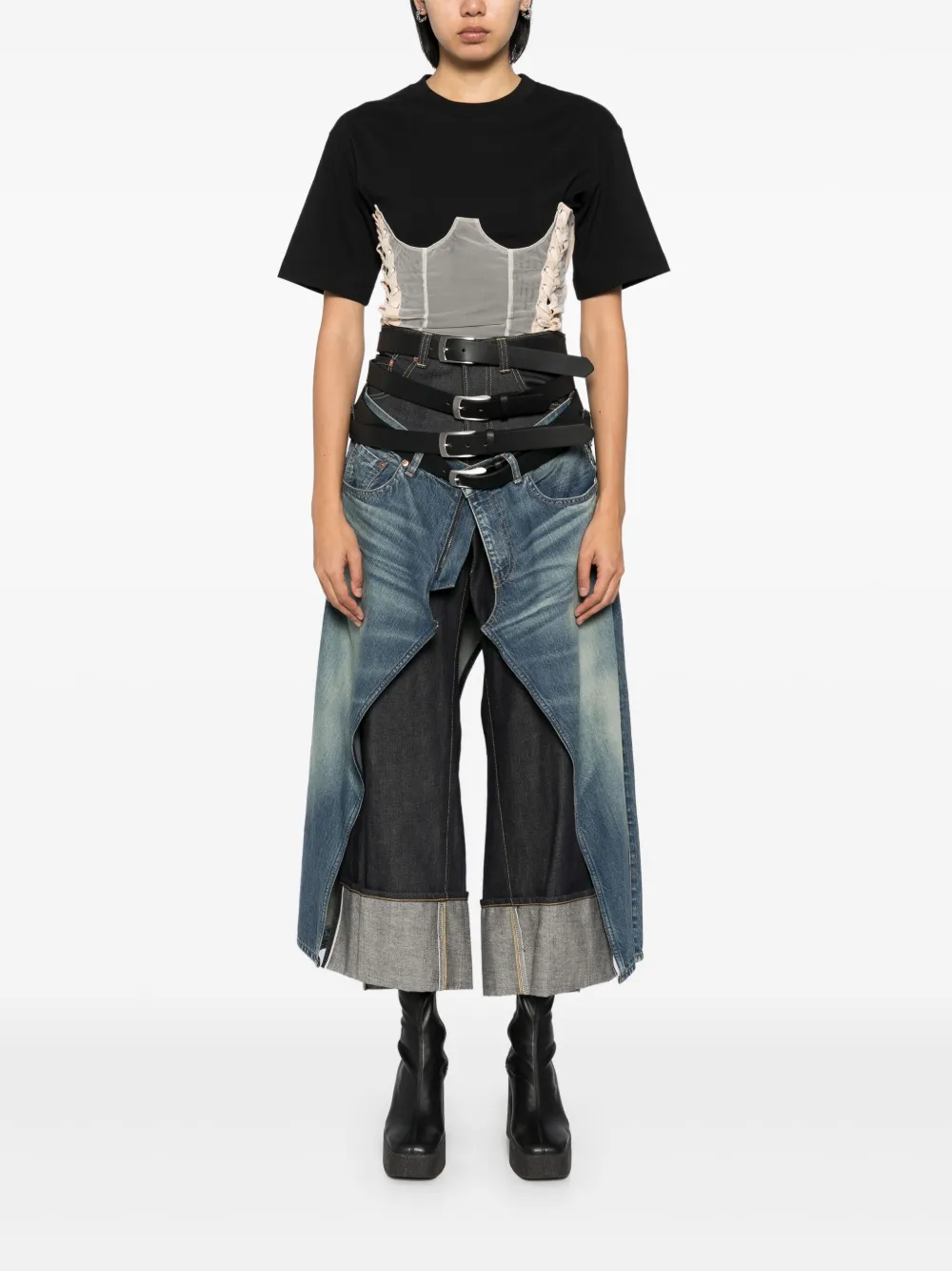 Junya Watanabe x Levi's jeans met vlakken en riem - Blauw