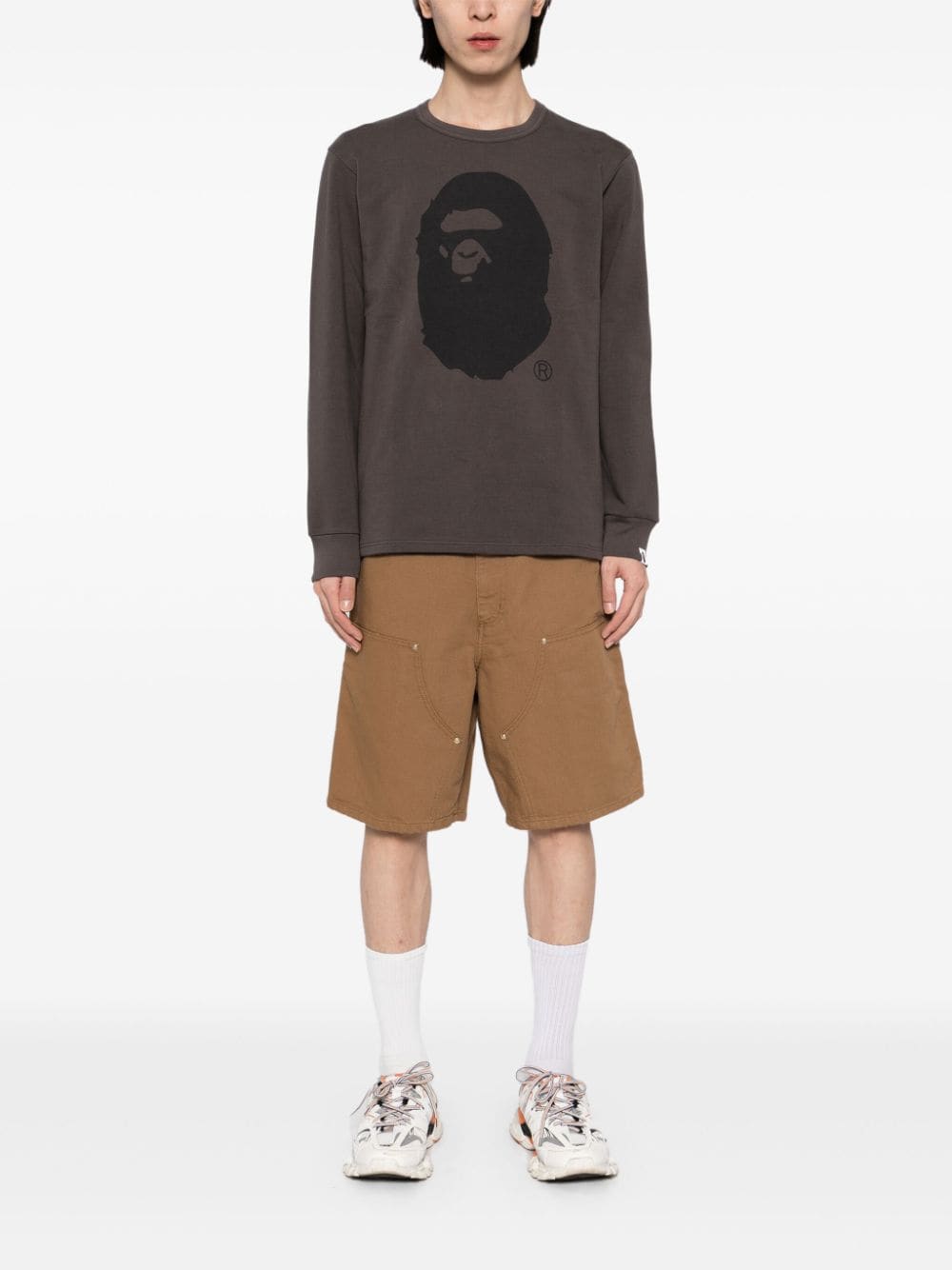 A BATHING APE® Sweater van geborsteld katoen met apenhoofd - Grijs