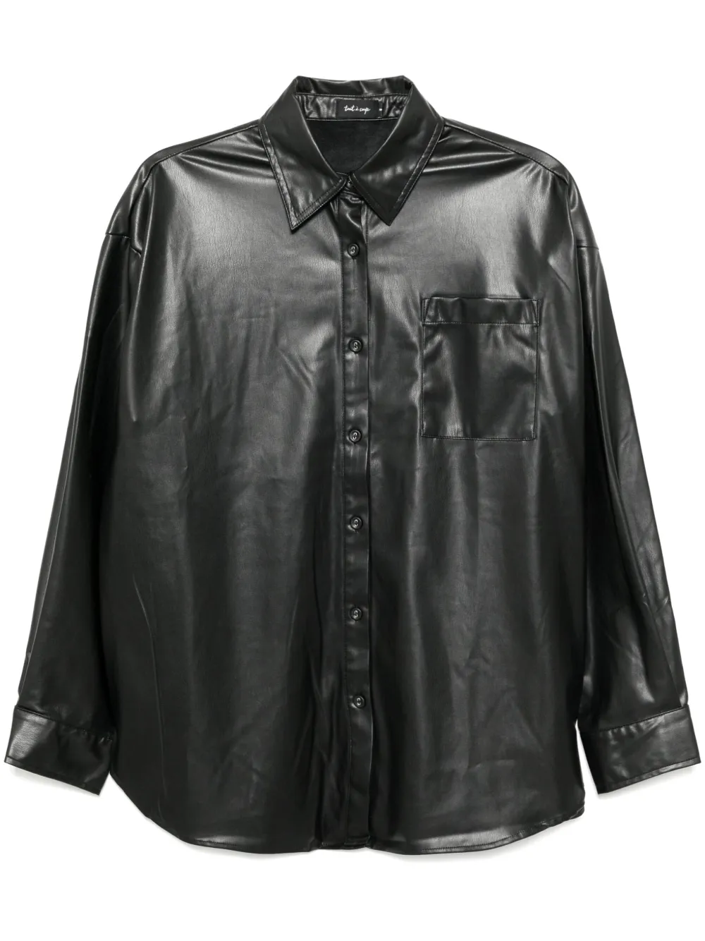 Shop Tout A Coup Faux Leather Long Sleeve Shirt In Black