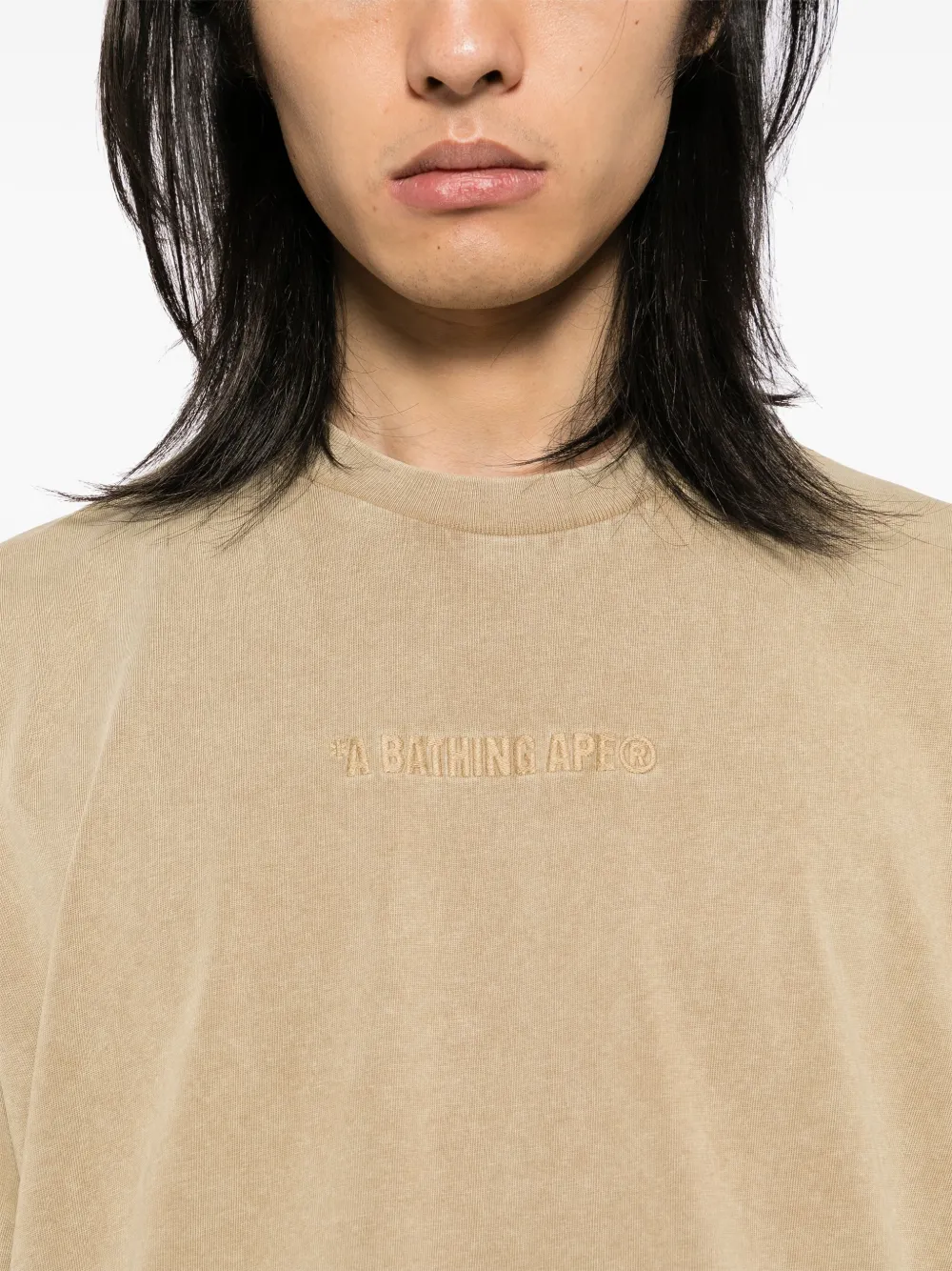 A BATHING APE T-shirt met geborduurd logo Beige