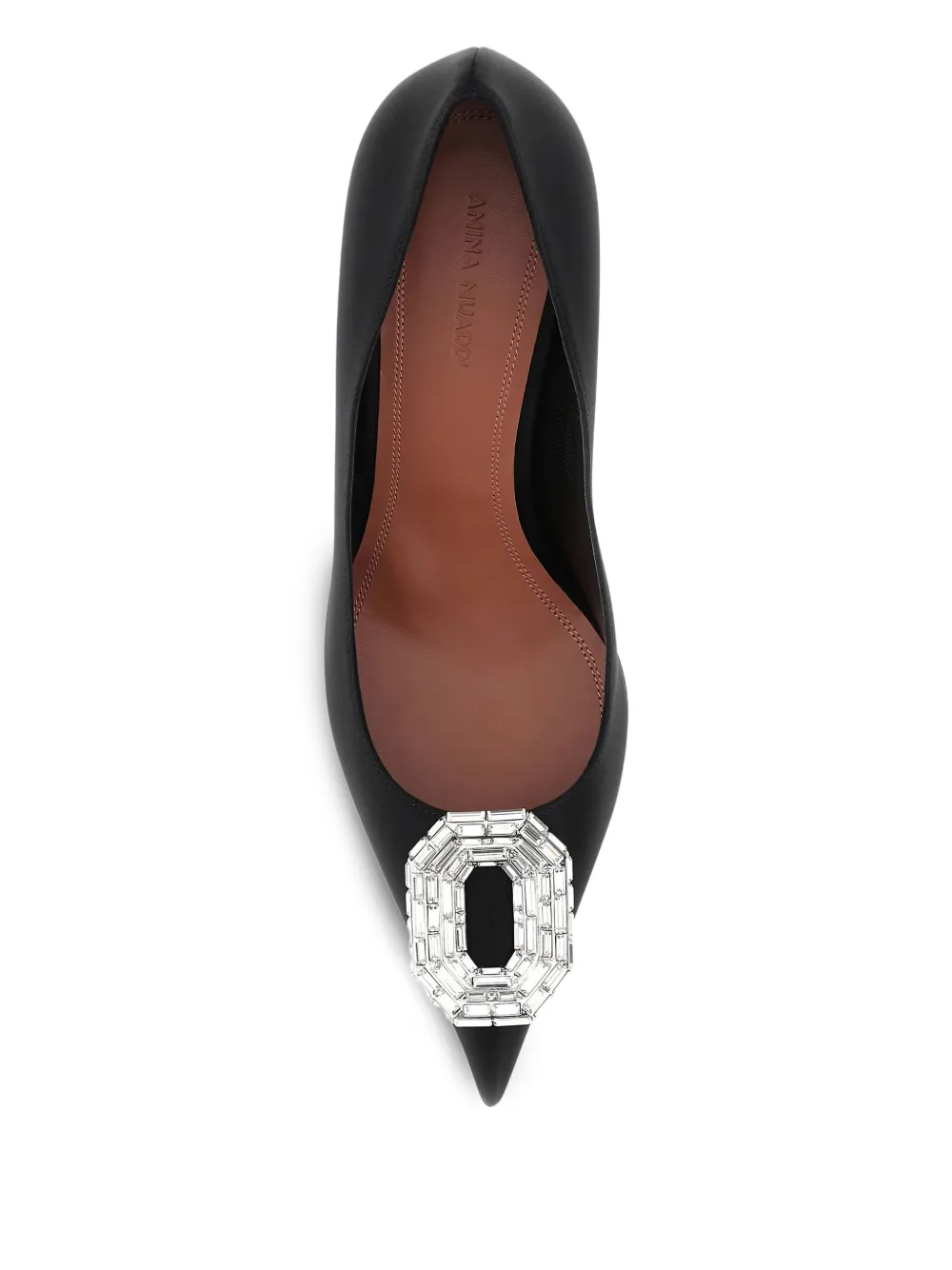 Amina Muaddi 90mm Camelia embellished satin pumps Zwart