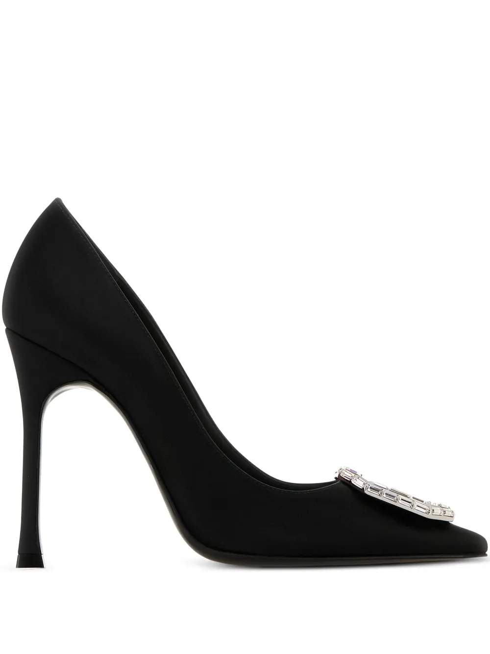 Amina Muaddi 90mm Camelia embellished satin pumps Black