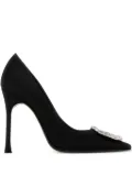 Amina Muaddi 90mm Camelia embellished satin pumps - Black