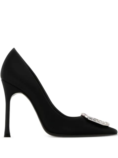 Amina Muaddi 90mm Camelia embellished satin pumps
