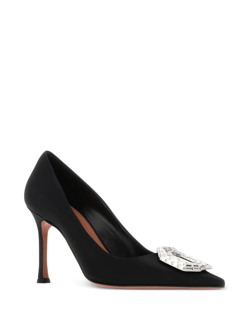 Amina Muaddi 90mm Camelia embellished satin pumps Zwart