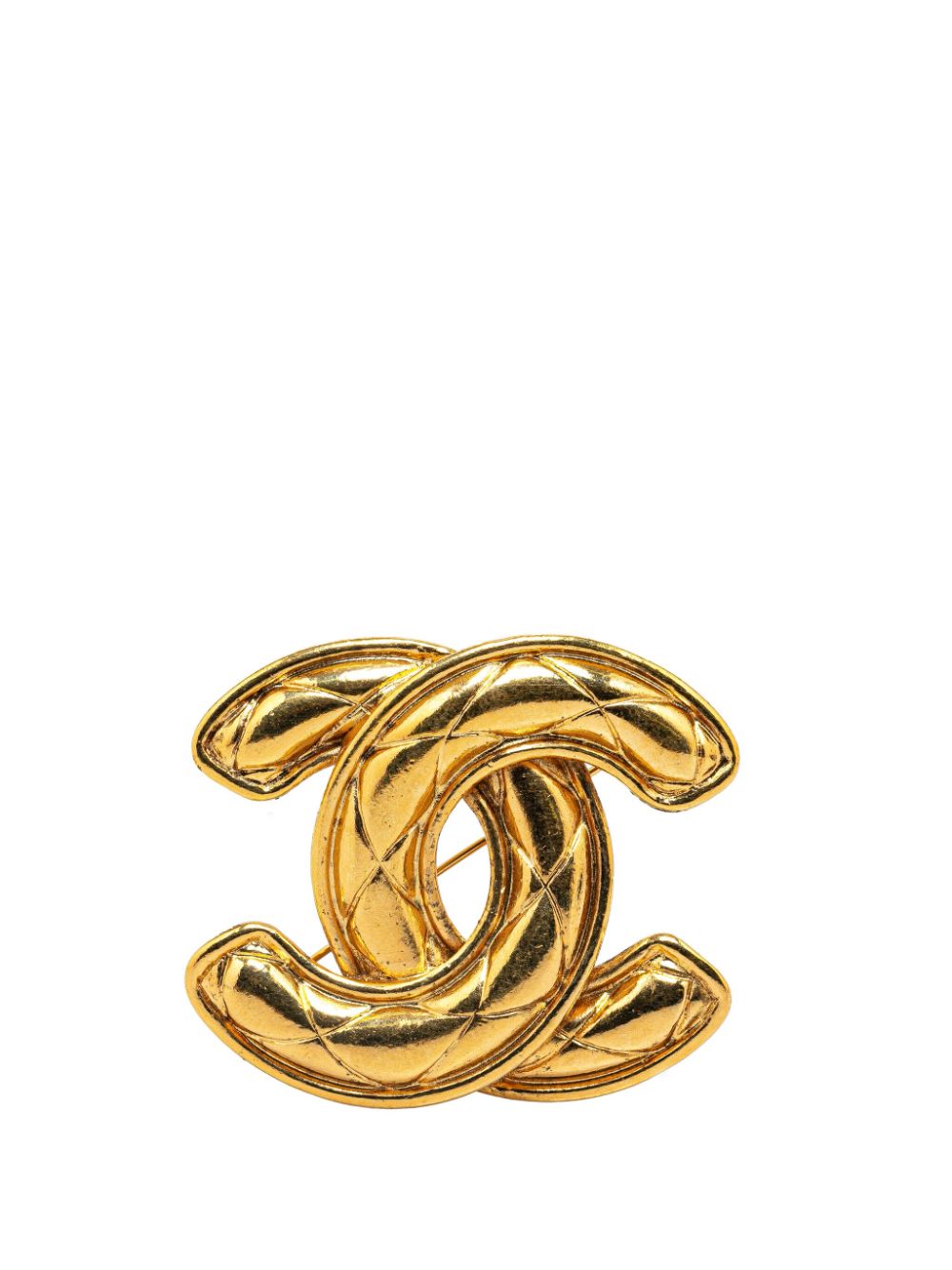 CHANEL Pre-Owned 1970-1980 Gold Plated CC Quilted costume brooch