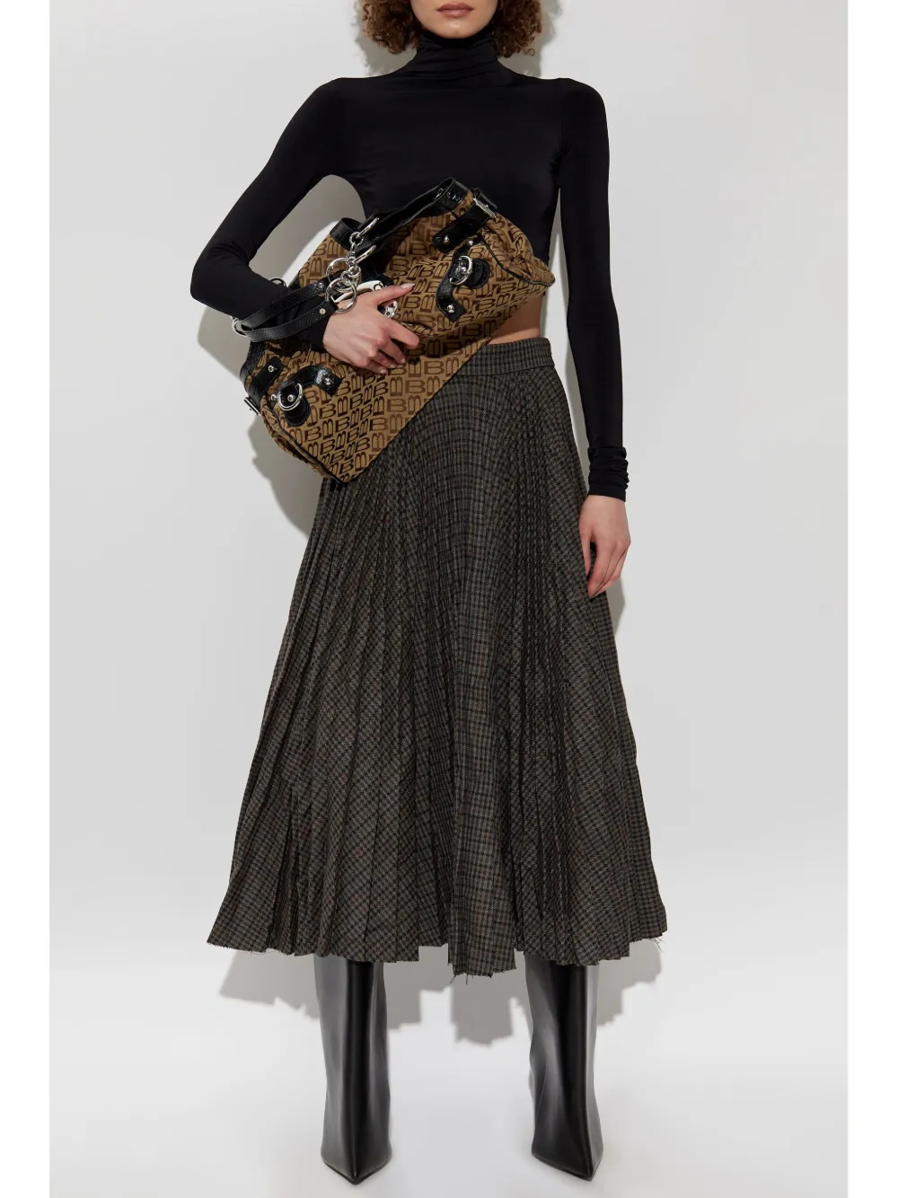 Balenciaga check-pattern midi skirt - Bruin