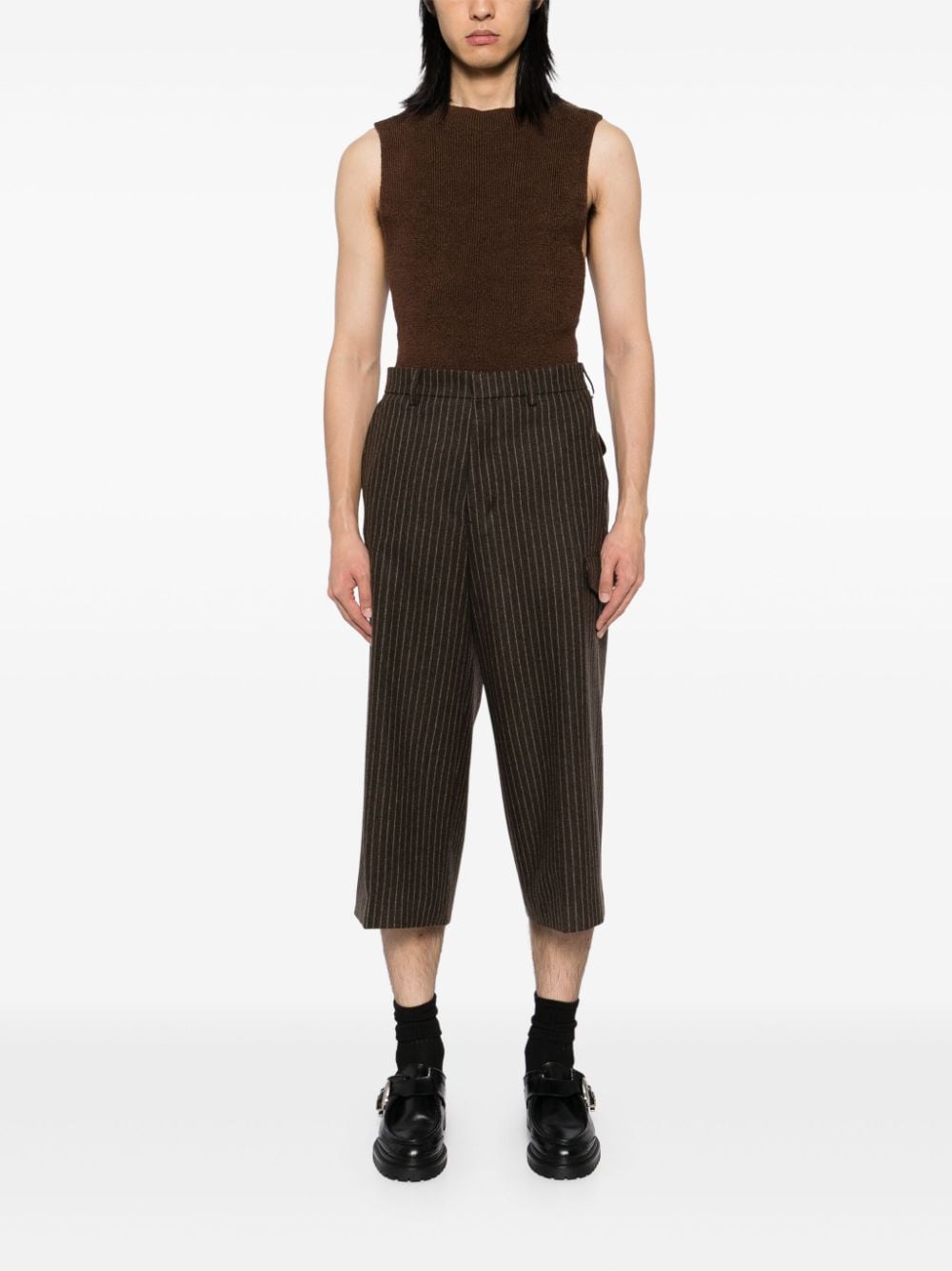 Shop Ami Alexandre Mattiussi Striped Cropped Trouser In Brown