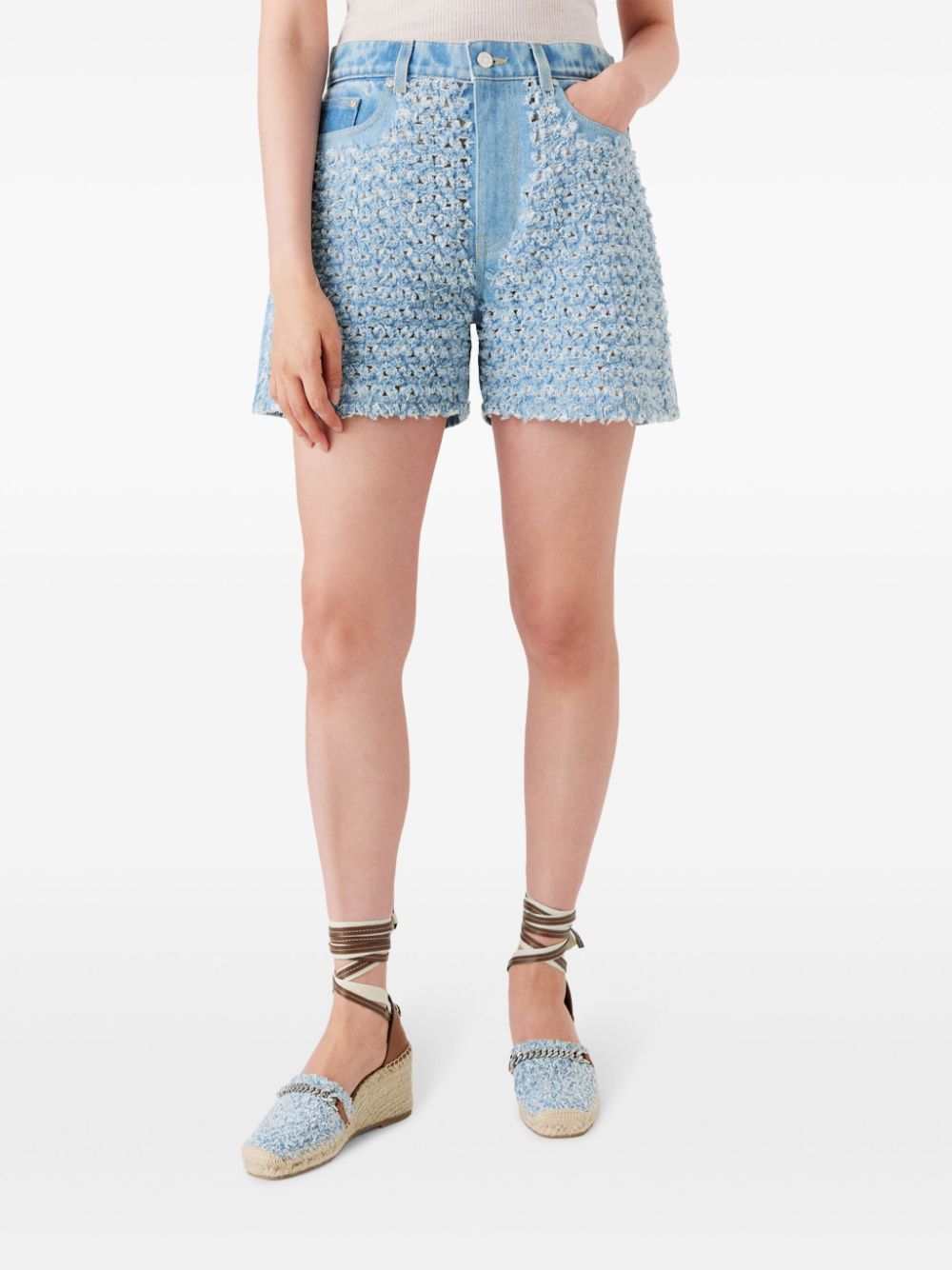 Stella McCartney Denim shorts met textuur Blauw