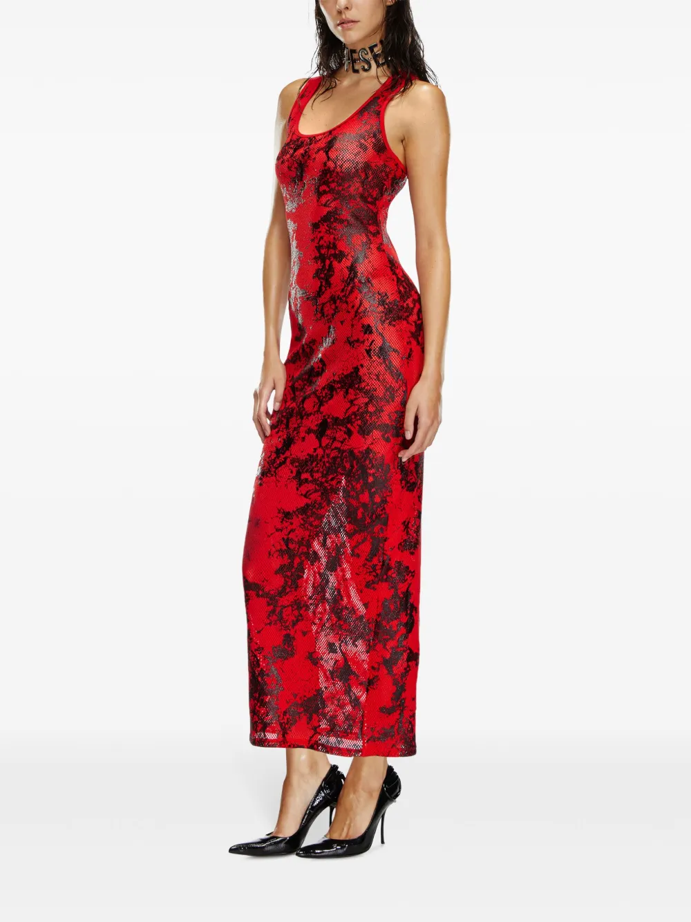 Diesel x Savage x Fenty Fishnet-Sleep-Slip jurk Rood