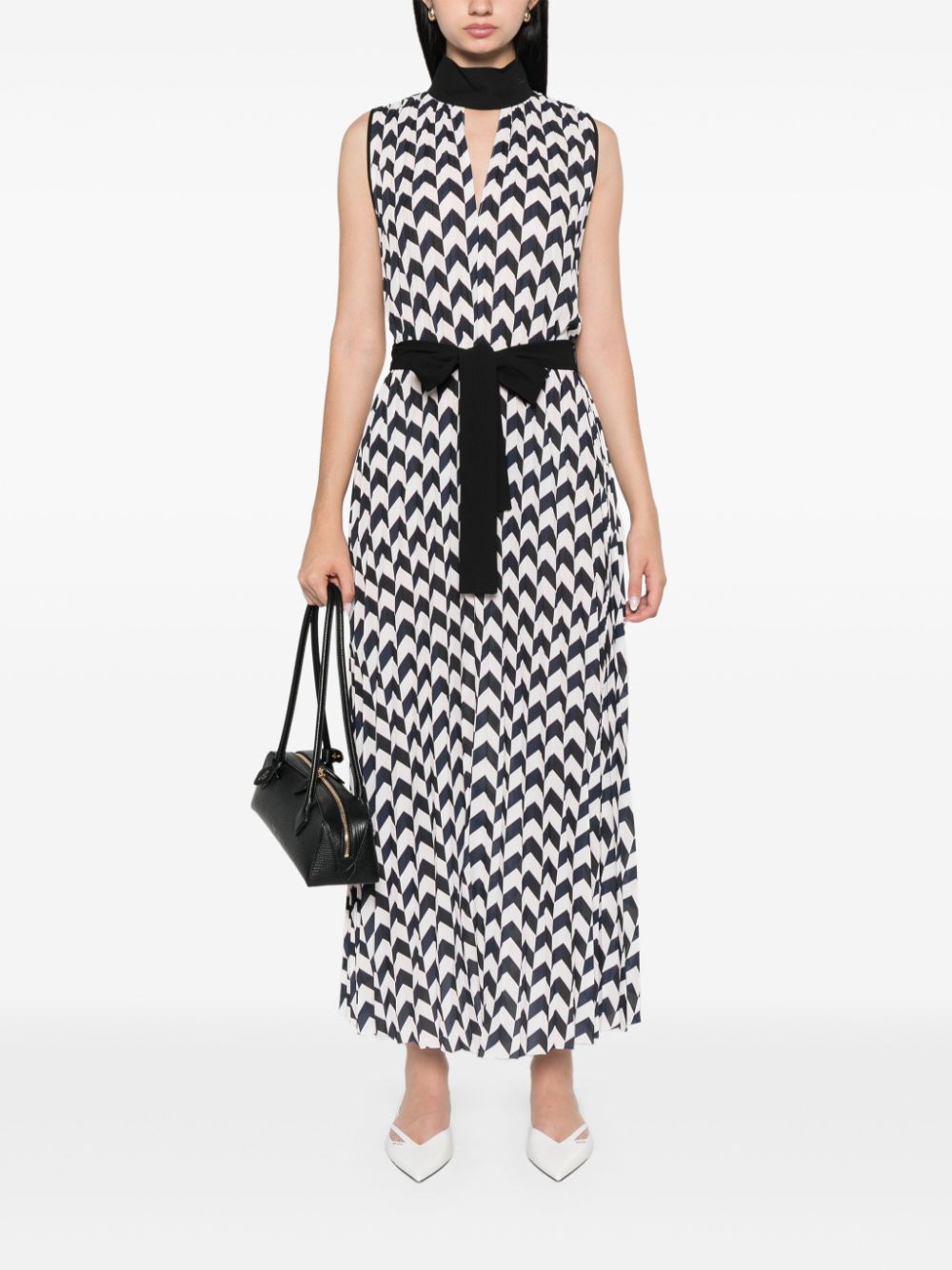 KARL LAGERFELD CHEVRON PLEATED MIDI DRESS 