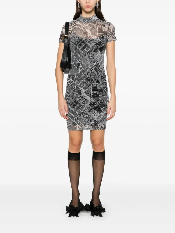 black off shoulder long sleeve mini dress HATCH Collection The Samantha Off-The-Shoulder Jacquard Mini Dress in Black
