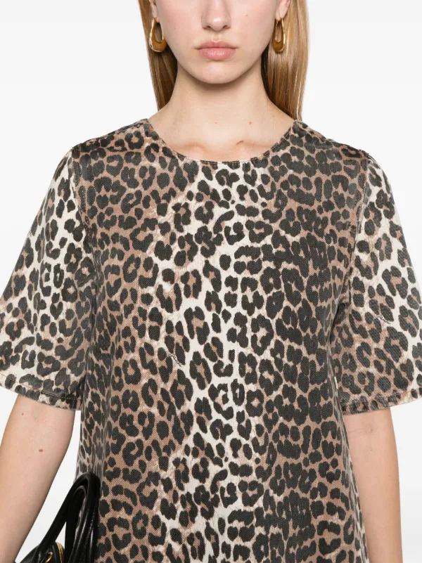 オールインワン・サロペット Ganni Leopard Poplin Mini Dress Leopard Leopard Cotton Poplin Mini Dress | GANNI US