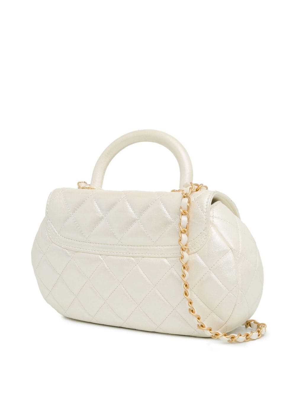 Pre-owned Chanel 2021-2023 Cc Quilted Lambskin Top Handle Flap Satchel In White