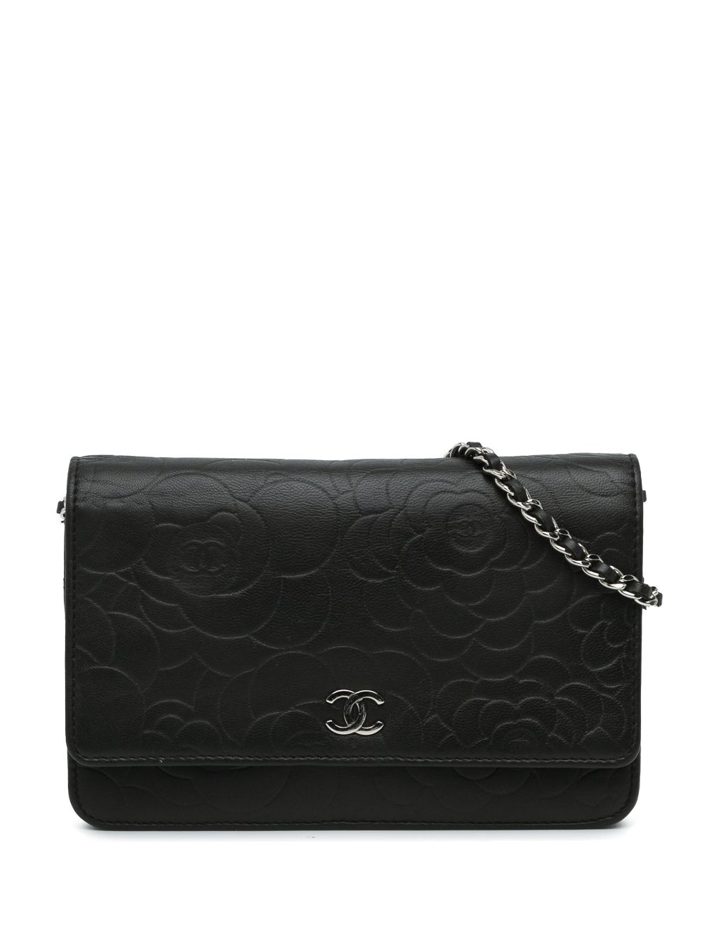 CHANEL 2011 Lambskin Camellia Embossed Wallet On Chain crossbody bag Women