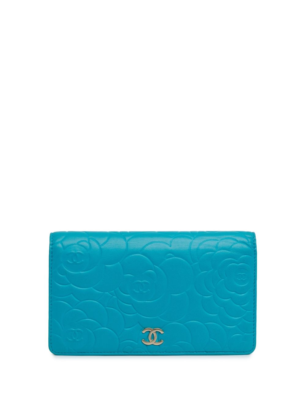 CHANEL 2012 Camellia Embossed Lambskin Bifold Wallet long wallets Women