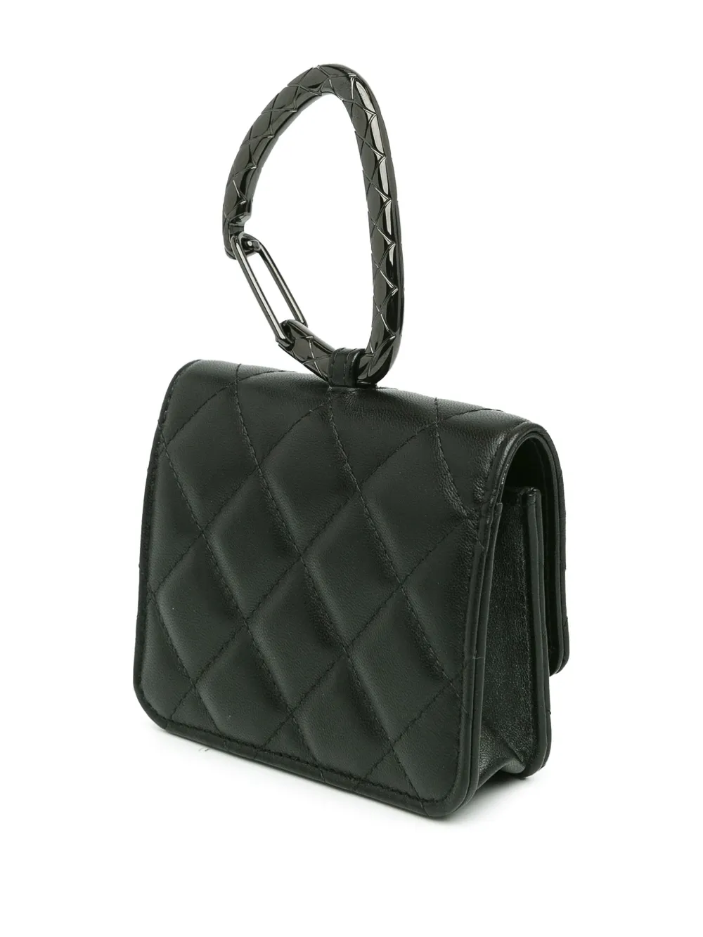 Pre-owned Chanel 2021 Quilted Lambskin So Black Cc Hook Card Holder
