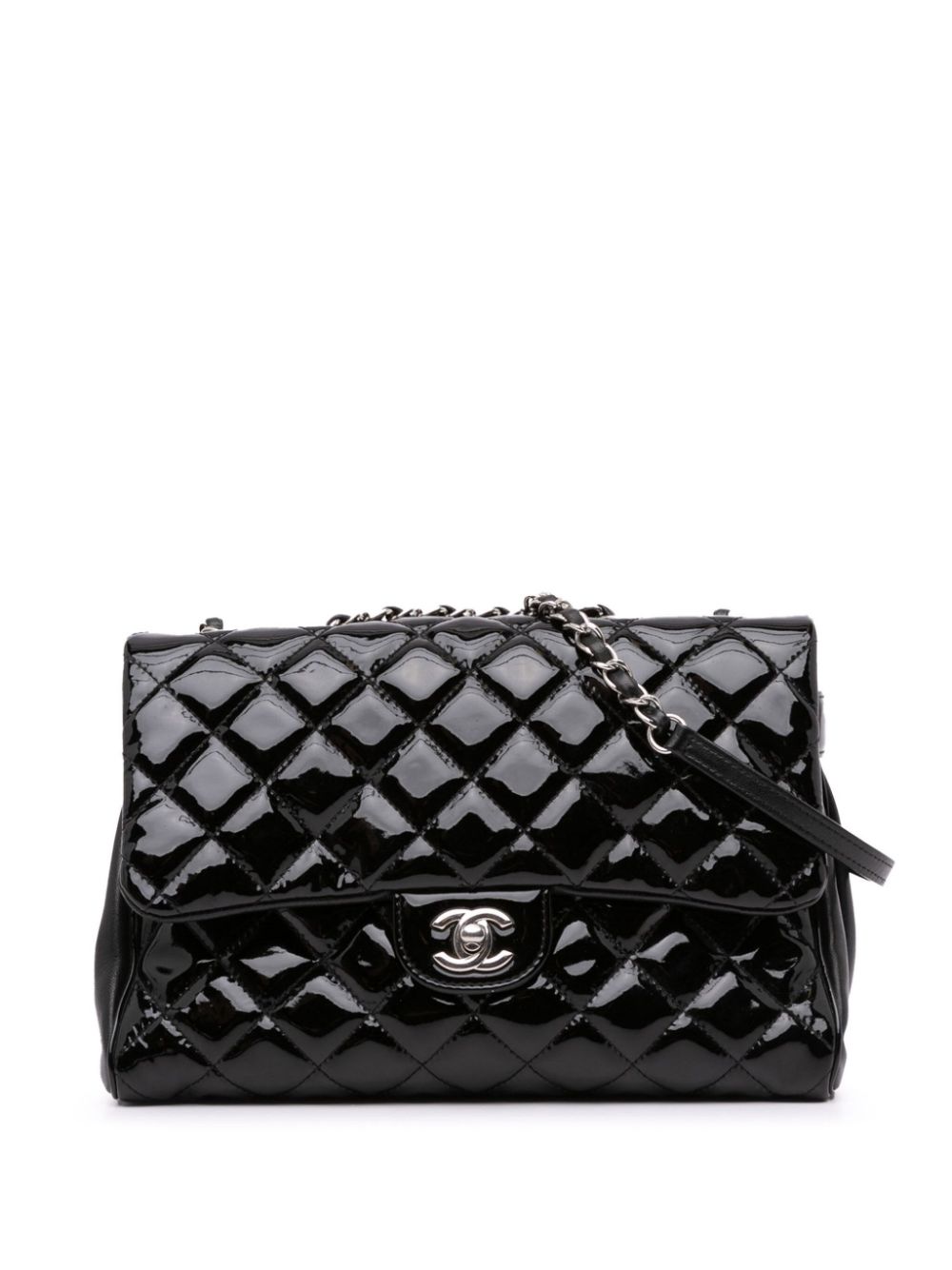 Affordable HOT SALE CHANEL 2016-2017 Large Quilted Patent Double Compartment Flap crossbody bag Women