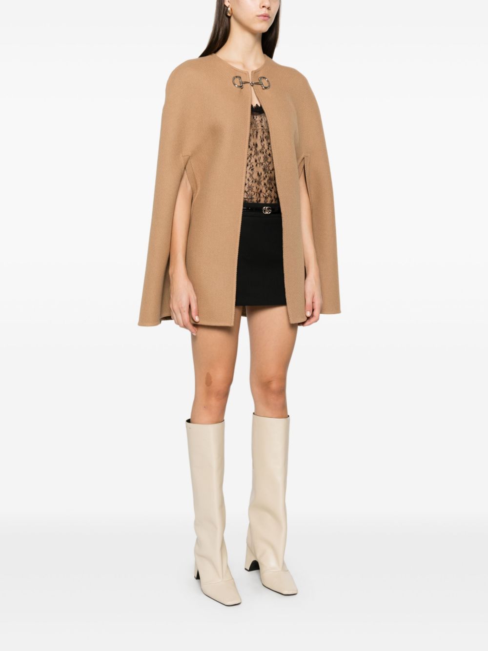 Shop Gucci Horsebit-detail Cape In Neutrals