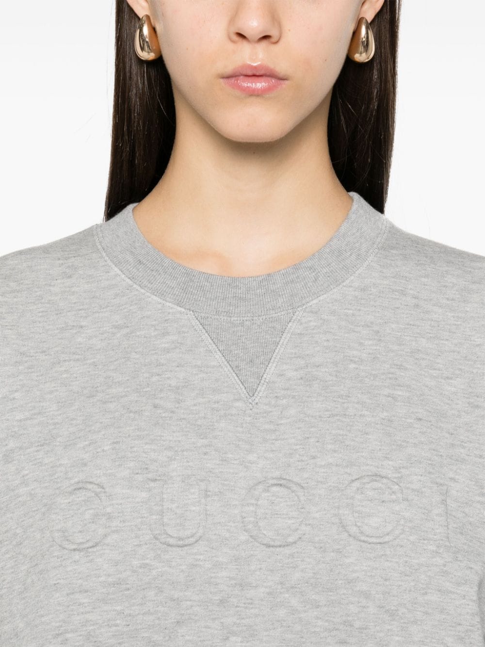 Shop Gucci Embossed-logo Sweatshirt In Grey