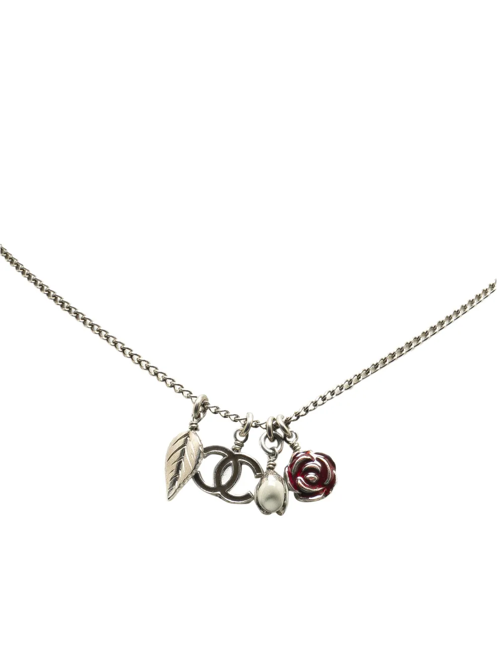 CHANEL Pre-Owned 2005 Silver Plated CC Camellia Charms costume necklace | Silver | Image 1