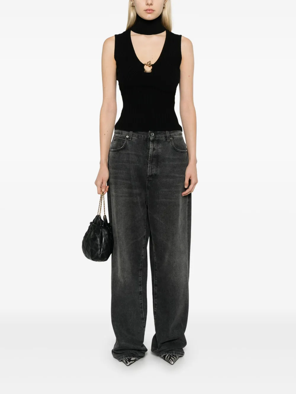 Just Cavalli Tanktop met logoplakkaat - Zwart