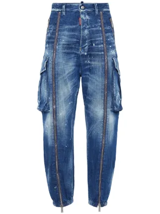 【送料&関税込】Dsquared2 Cargo Jeans DSQUARED2 Jeans Blue High Waist Cotton Cargo Baggy Denim