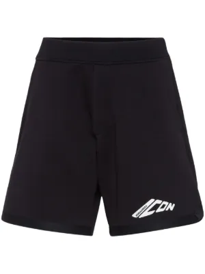 DSQUARED2 Logo Print Cotton Track Shorts | Black | FARFETCH JO