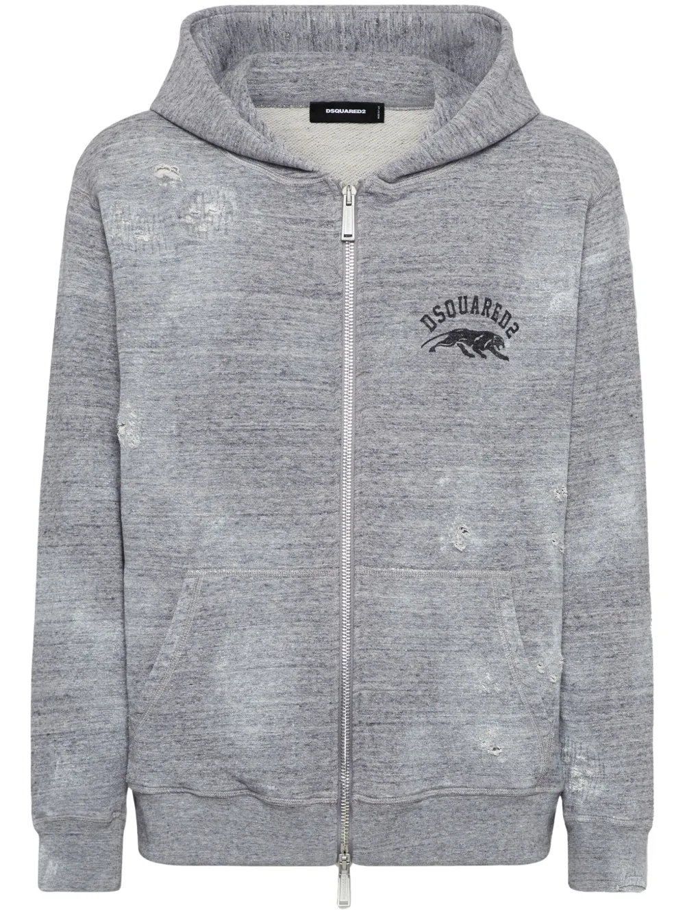 DSQUARED2 distressed zip-up hoodie | Grey | Image 1