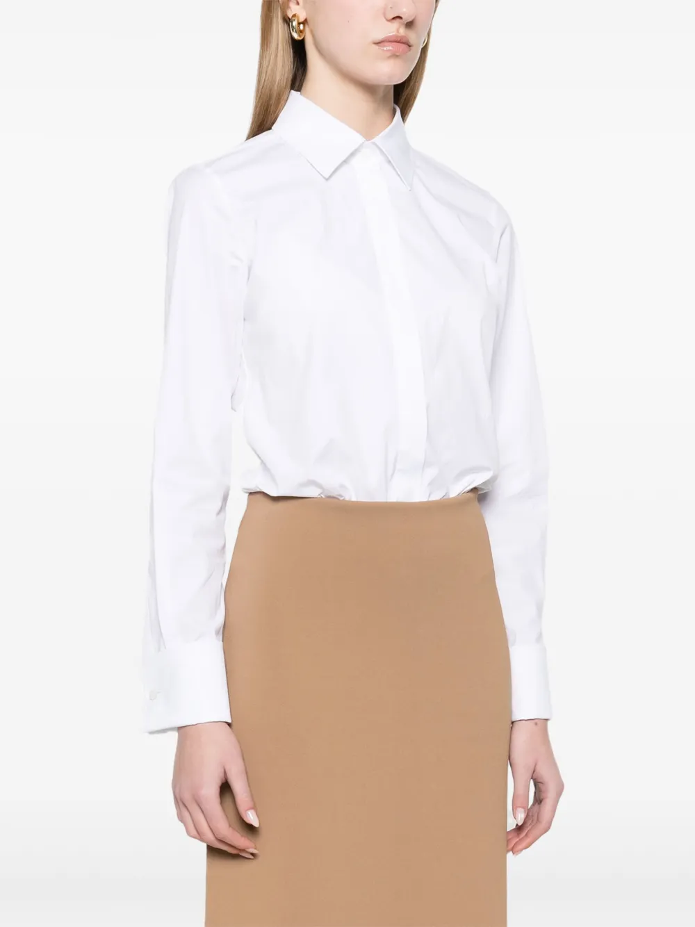 Max Mara Angora1234 Bodysuit Collared Shirt With Long Sleeves In White