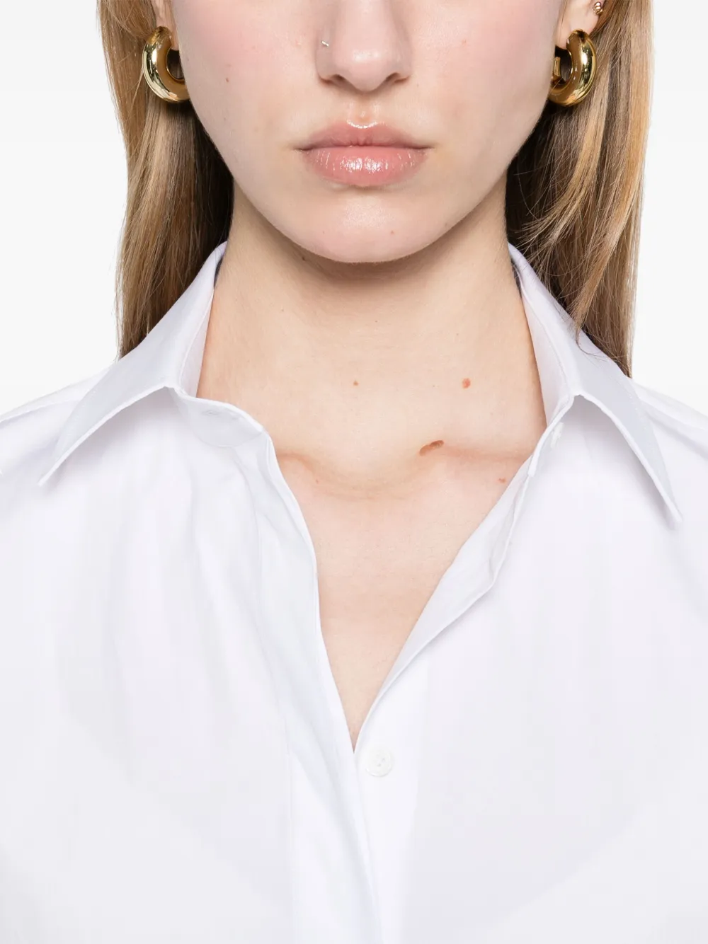 Max Mara Angora1234 Bodysuit Collared Shirt With Long Sleeves In White