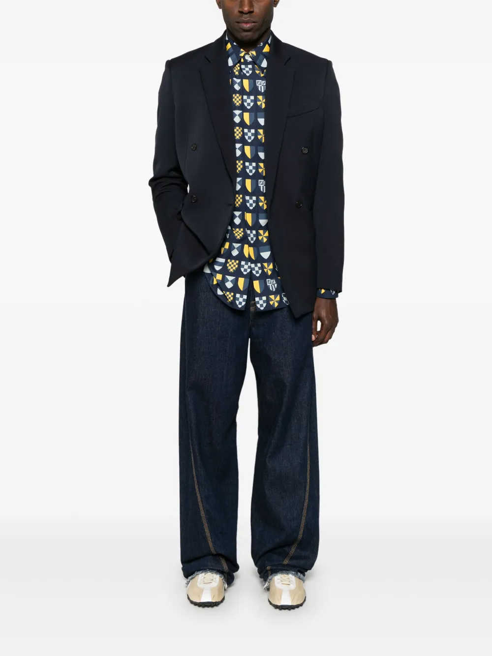 FENDI Katoenen overhemd met veelkleurige print - Blauw