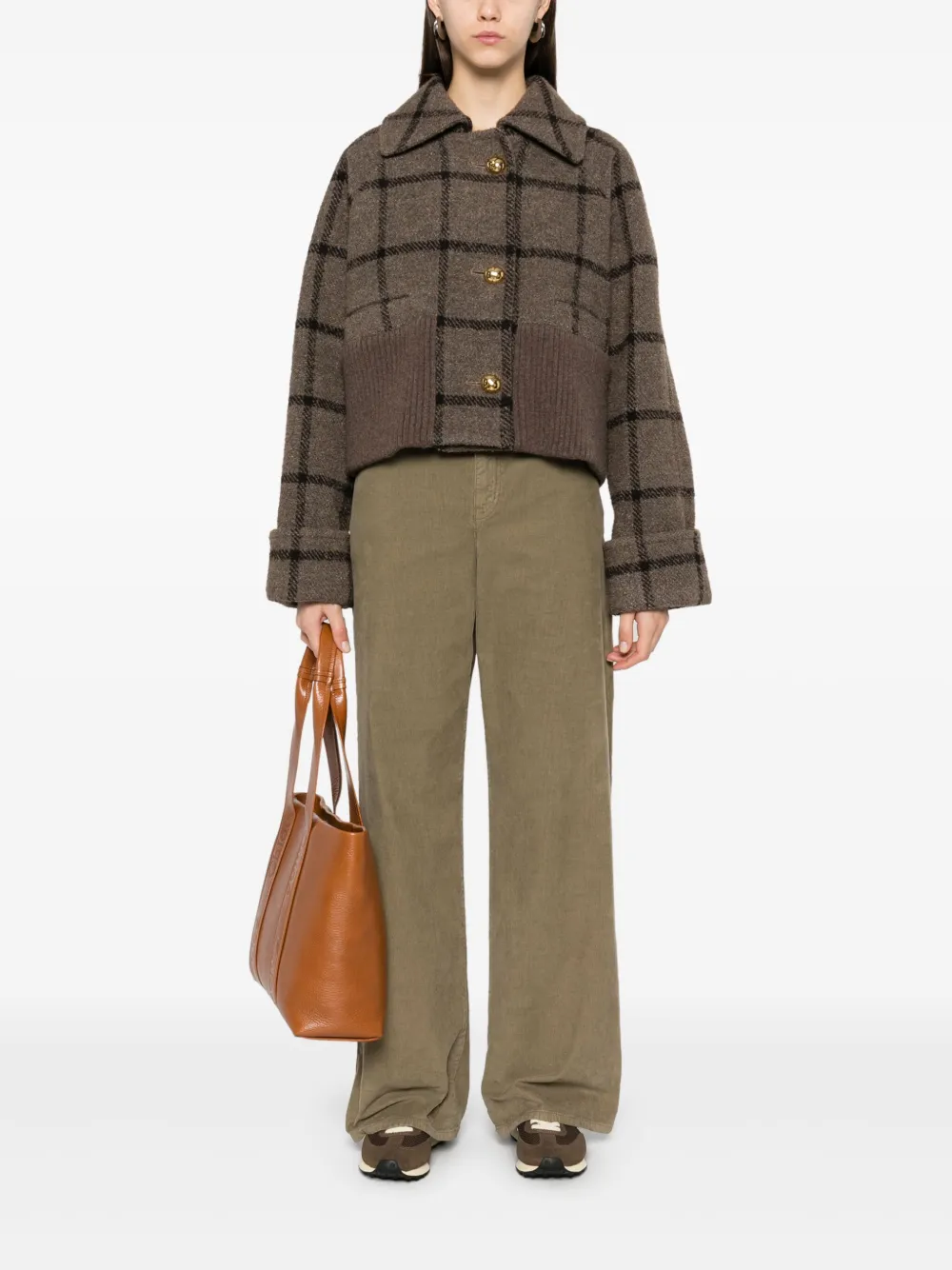 Patou ribbed-hem cropped jacket - Bruin