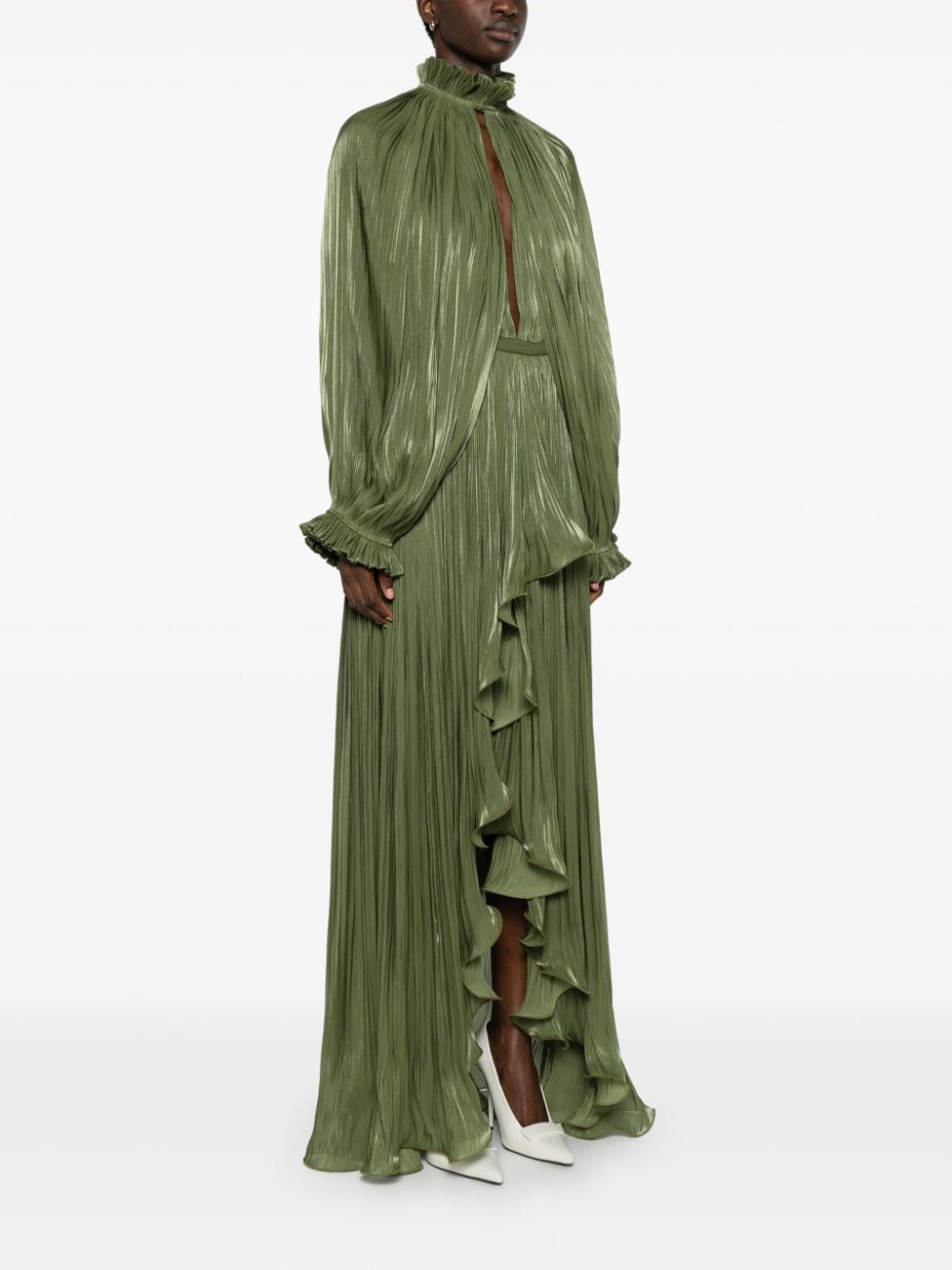 Shop Ana Radu Plissé Gown Set In Green