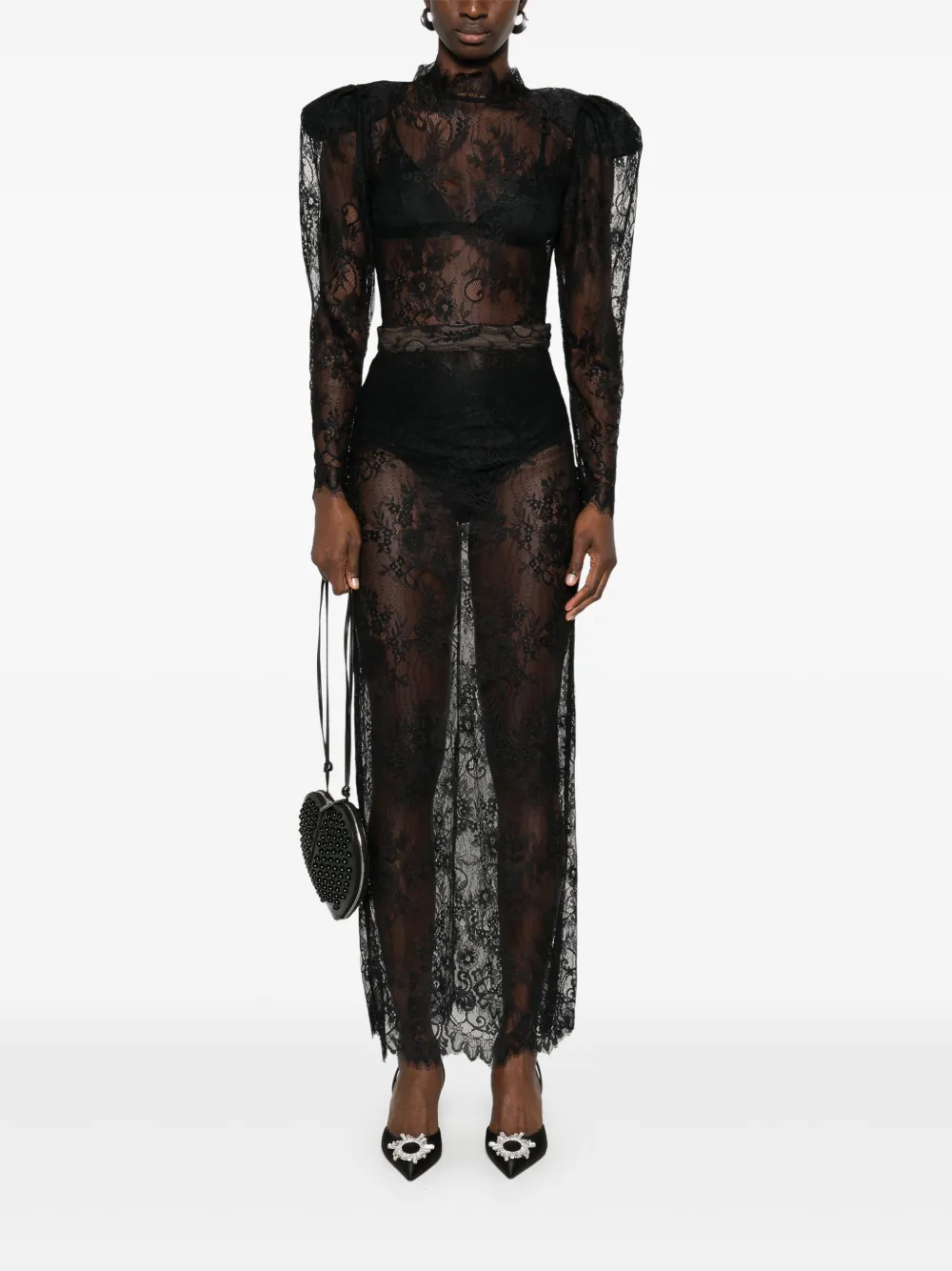 Ana Radu Kanten body en rok set - Zwart