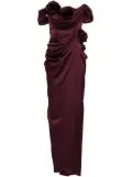 Ana Radu floral-appliqué draped gown - Red
