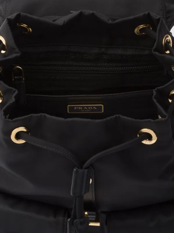 Prada black leather backpack clearance