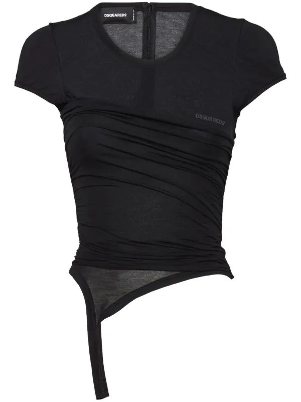 DSQUARED2 Asymmetric semi-sheer t-shirt | Black | FARFETCH