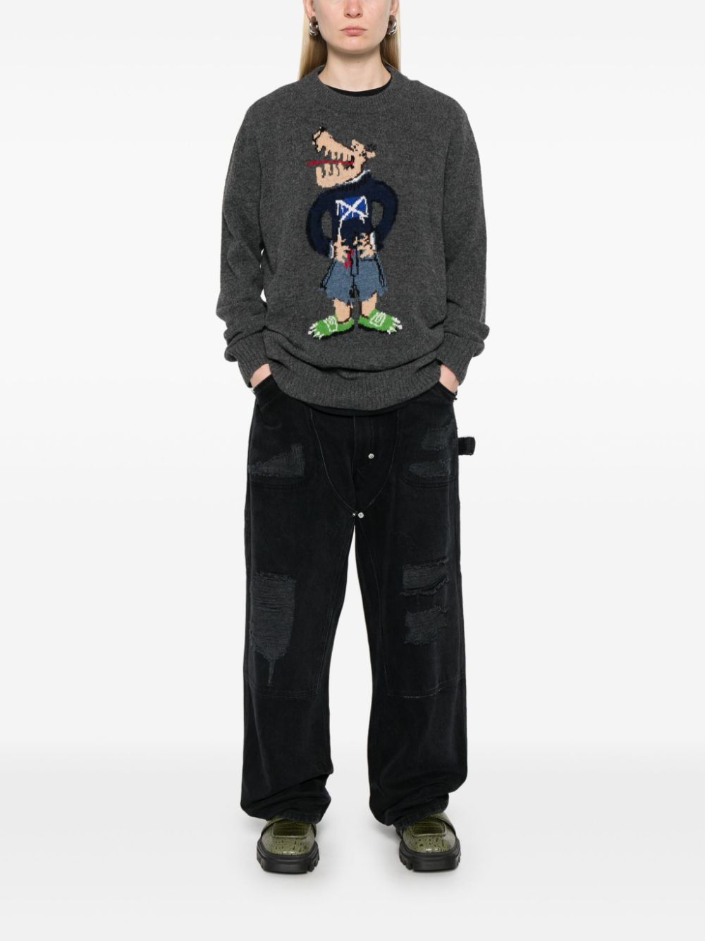 Shop Charles Jeffrey Loverboy Scots Wolf Sweater In 灰色