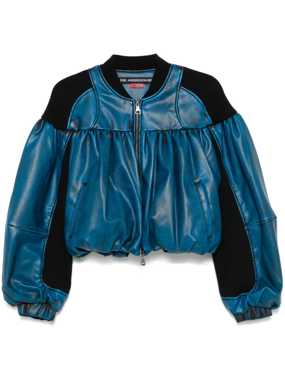 Andersson Bell shirring faux-leather bomber jacket - Blue