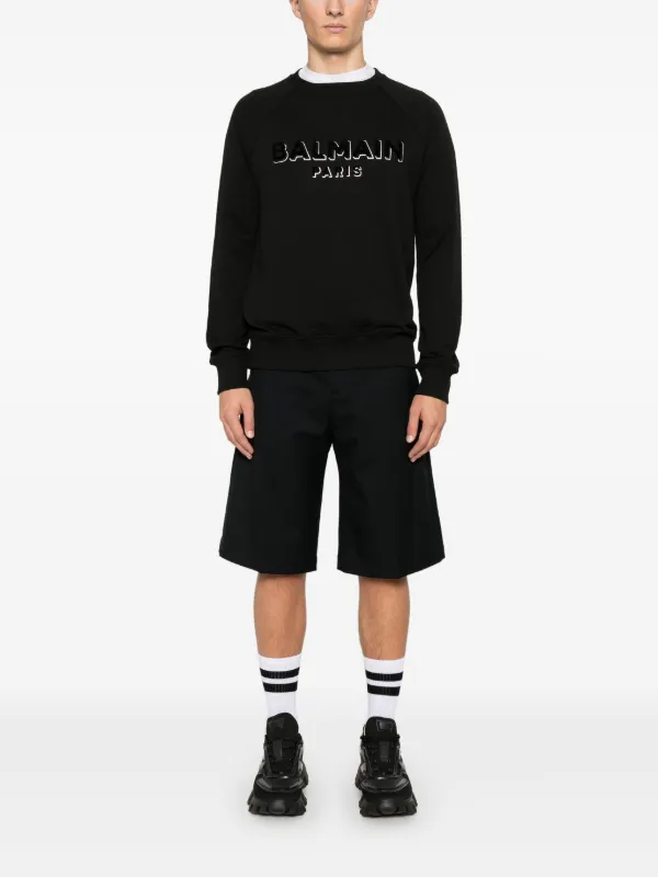 Balmain Metallic flocked-logo Sweatshirt | Black | FARFETCH SG