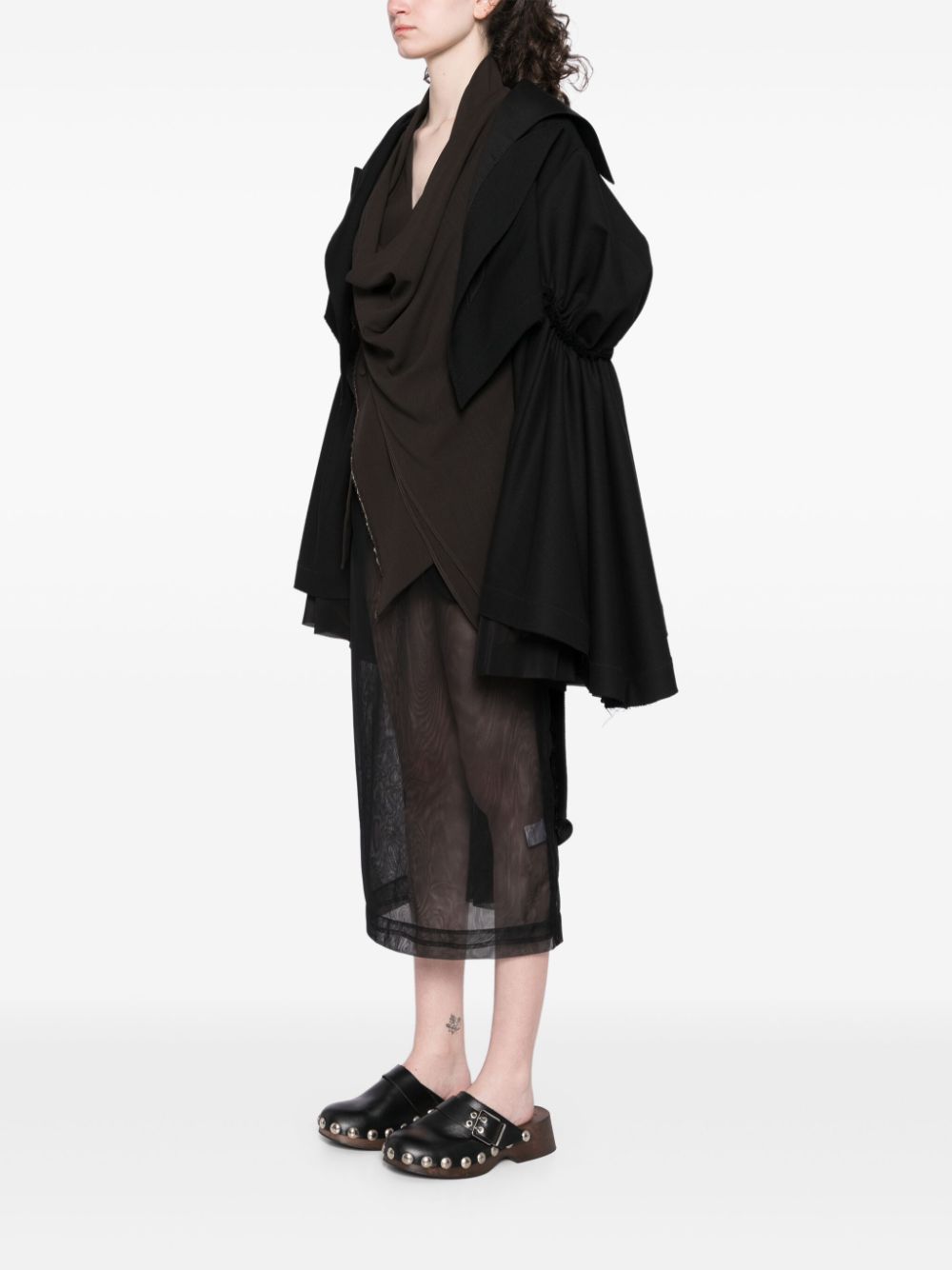 Shop Yehuafan Gathered Detailing Jacket In Black