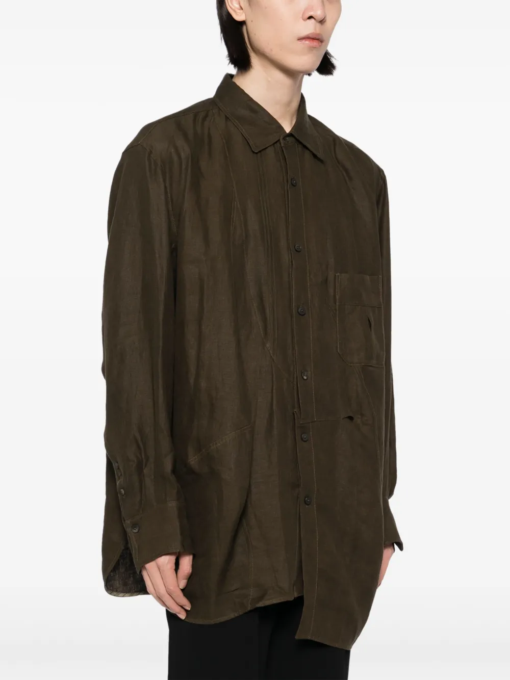Ziggy Chen Linen Shirt In Brown